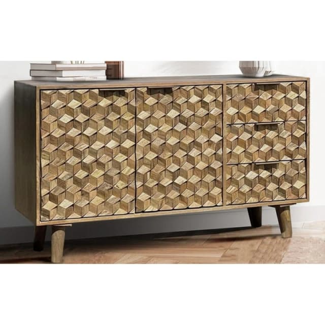 Jaipur Furniture Ltd Geometric Medium Sideboard - Mango Wood - L40 x W137 x H77cm - Light Finish - Assembly Required in Brown Brown Unisex