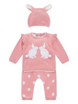 Monsoon Baby Girls Bunny Knit Set With Hat - Pink