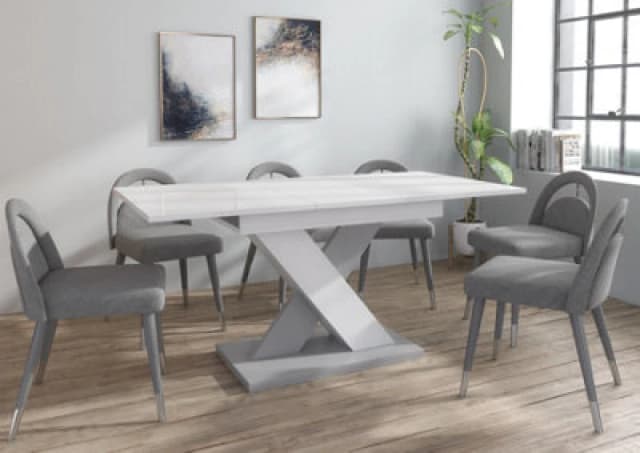 Furneo Modern Dining Table Extendable 120-160Cm High Gloss White & Matt Grey Enzo 01