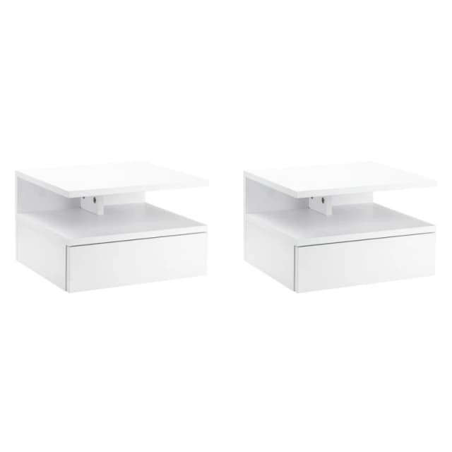 HOMCOM Floating Nightstand Set Of 2, Wall Mounted Bedside Cabinet With Drawer, White 831-338