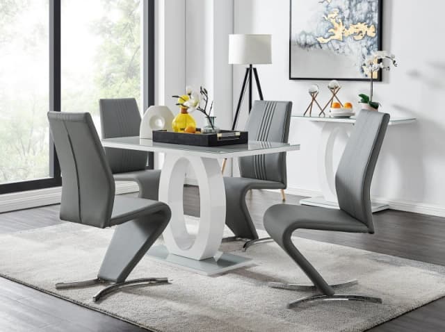FurnitureboxUK FurnitureboxUK Giovani Grey White Modern High Gloss And Glass Dining Table And 4 Willow Chairs Set Grey One Size Unisex 5056542651120