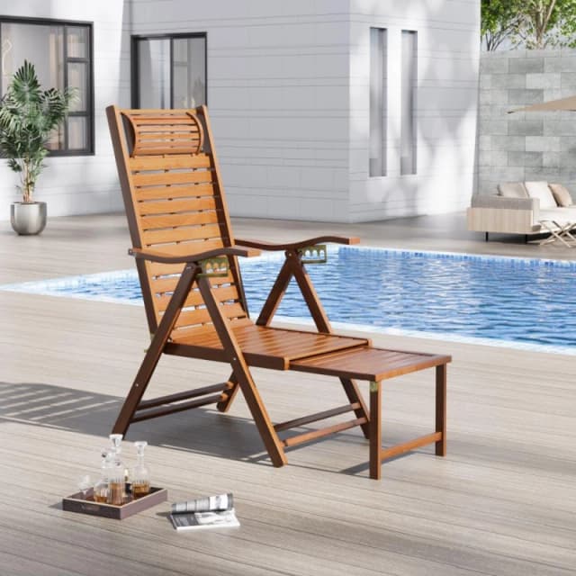 Breeins 115cm Bamboo Foldable Recliner Chair with Footrest Brown unisex Large
