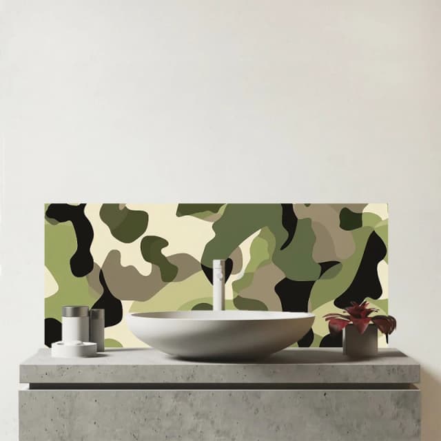 Warren Reed - Designer Camouflage Design Glass Bathroom Splashback in Green Green Unisex