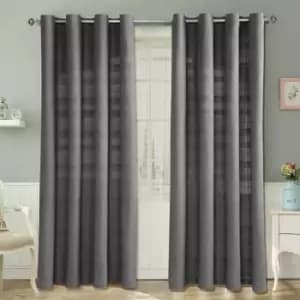 HOMECAPES Cotton Rajput Ribbed Charcoal Grey Curtain Pair, 54 x 54" Drop