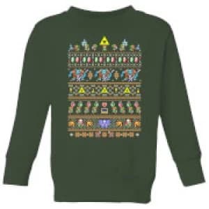 Nintendo Super Mario Retro Kid's Christmas Sweatshirt - Forest Green - 11-12 Years