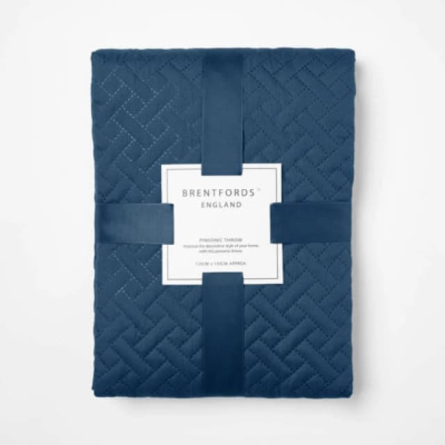 OHS OHS Geo Pinsonic Throw Blanket Quilted Bedspread in Navy Size: 150cm x 200cm Navy 150cm x 200cm Unisex 5027434177431