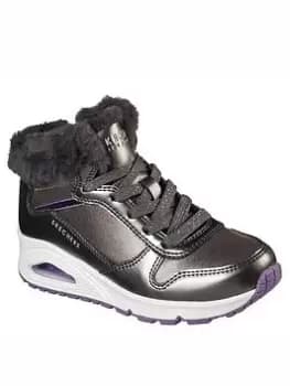 Skechers UNO COZY ON AIR HI-TOP LACE UP SNEAKERS, Gunmetal, Size 3 Older