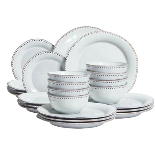 Beliani Set Of 24 Dinnerware Chervil Stoneware Light Blue