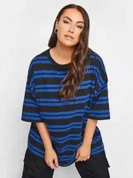 Yours Boxy Tee Feeder Double Stripe. Cobalt/black, Blue, Size 18, Women