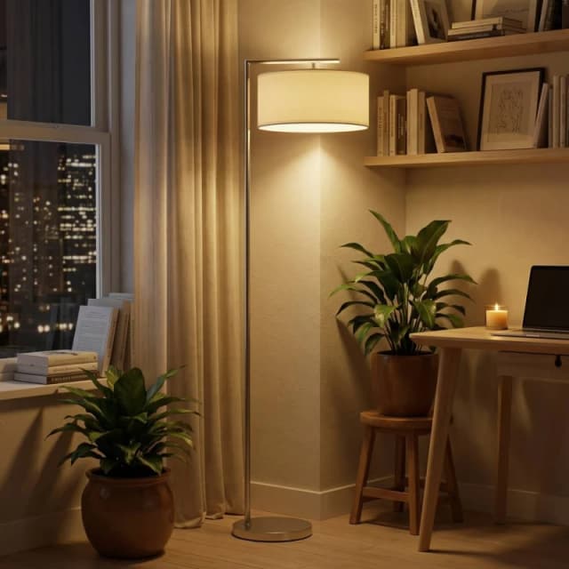 HOMCOM Floor Lamp, Modern Standing Lamp with Linen Lampshade, Silver Tone Silver Unisex