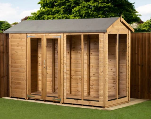 Empire Sheds Empire Apex Summerhouse 4X10 Dipped Treated Tongue And Groove Wooden Garden Shed Double Door (4' X 10' / 4ft X 10ft) (4X10)