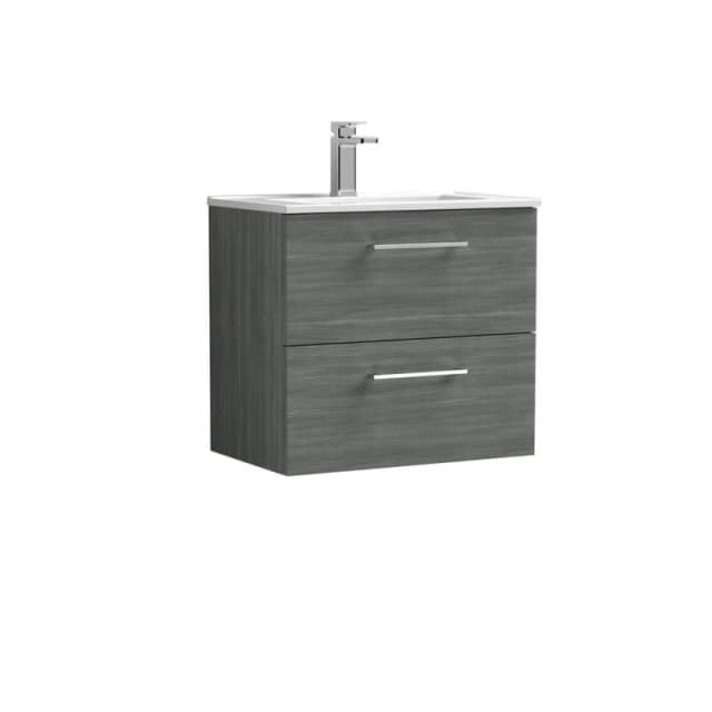 Balterley Bathroom 2 Soft Close Drawer, Wall Hung Vanity Unit, Anthracite, 600mm in Grey Grey Unisex