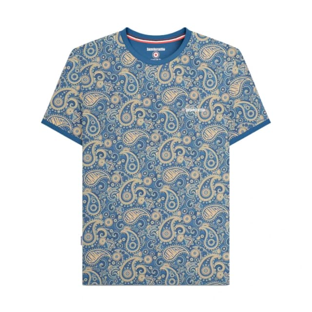Lambretta Lambretta Men SS25 Paisley T-Shirt in Mid Blue Size: Medium Mid Blue M Male 5063703718752