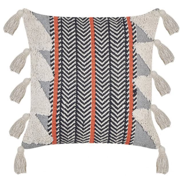 Beliani Throw Cushion Bouvardia Cotton 45 X 45cm Grey Chevron Pattern