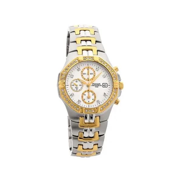 Pulsar PF8396X1 Two Tone Chronograph Stone Set Bracelet Watch - W4138