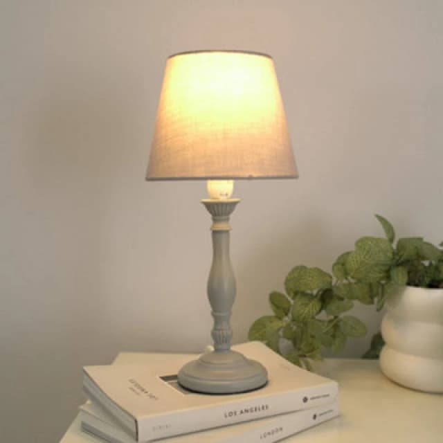 ValueLights Sara Traditional Candle Stick Table Lamp with Tapered Lamp Shade and LED Bulb Grey