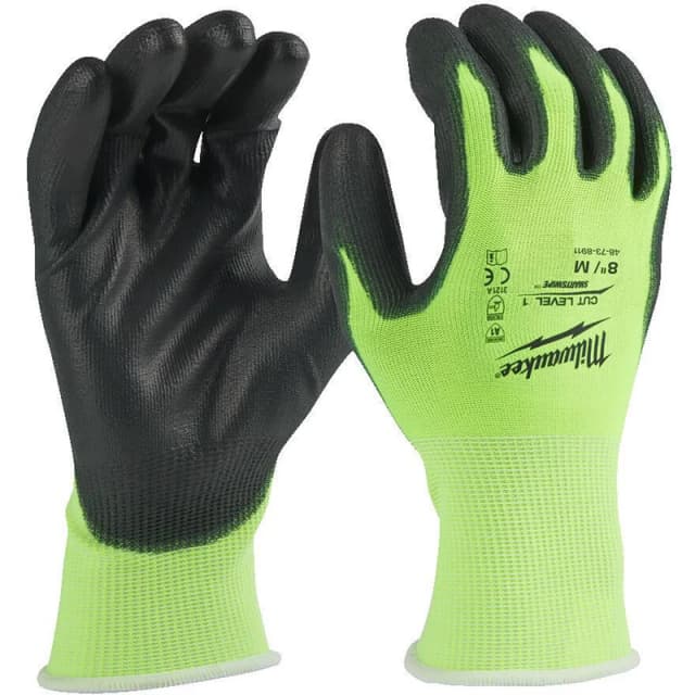 Milwaukee Hi Vis Cut Level 1 Dipped Work Gloves 4932479917 Colour: Black / Yellow