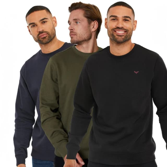 Threadbare 3 Pack Crew Neck Sweatshirts - Black 2XL