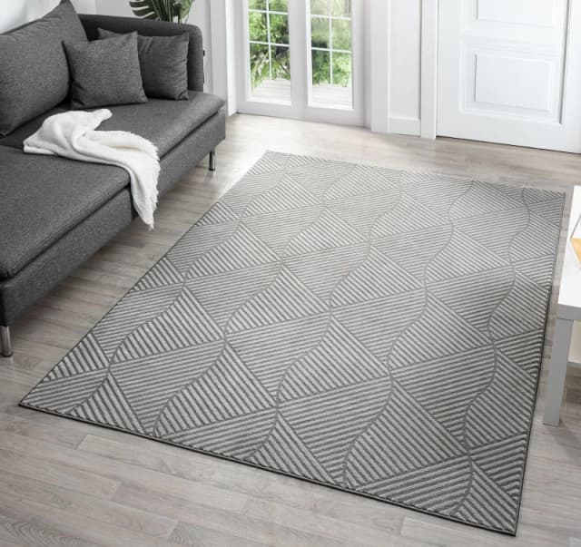Vellure Modern Indoor Living Room Area Rug Embossed Metallic Sheen Pyramid Design Anthracite 200X290 Cm