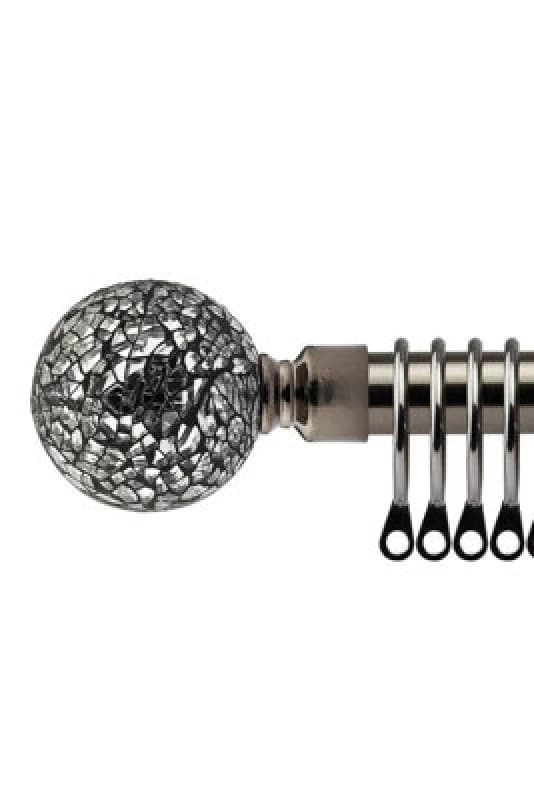 16-19mm Mirrored Extendable Metal Curtain Pole Set Black Silk 120-210Cm