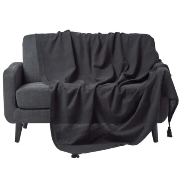 Homescapes Cotton Rajput Ribbed Black Throw, 255 X 360 Cm