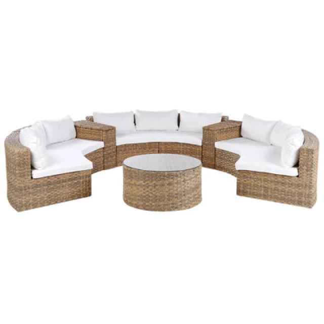 Beliani Garden Lounge Set With Table 9 Seater Severo Pe Rattan Golden Brown
