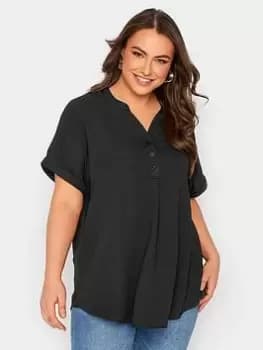 Yours Short Sleeve Half Placket Blouse Black, Size 16, Women