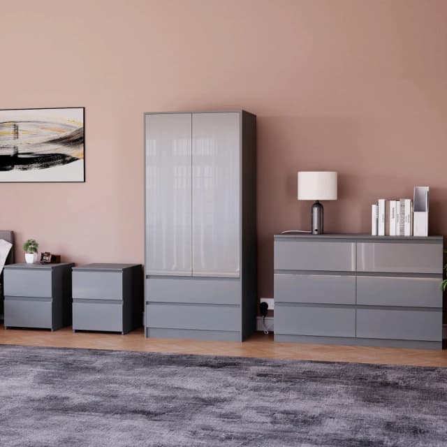 Lassic Vida Designs Glinton Gloss 4 Piece Bedroom Set 4 Grey unisex 4 Piece