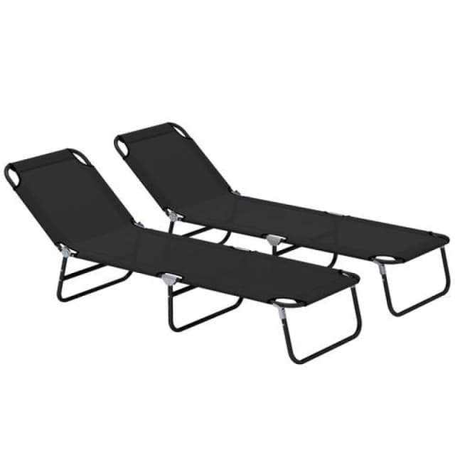 Outsunny 2 Piece Reclining Chaise Lounge with Adjustable Backrest, Black 84B-442V01BK