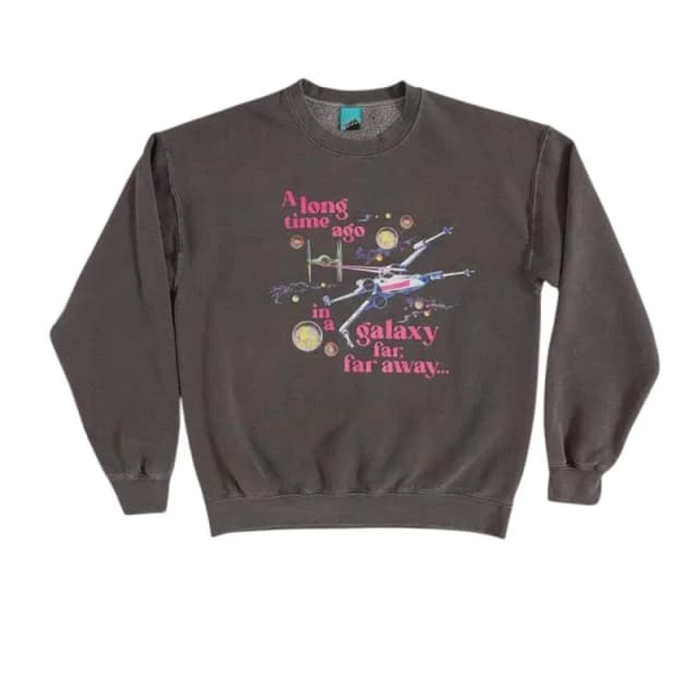 Star Wars Mens A Long Time Ago In A Galaxy Far Far Away Vintage Washed Sweatshirt in Dark Grey Size: Large Dark Grey Male L