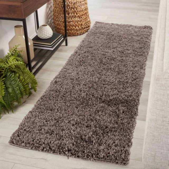 Desire Rugs Plain Living Room Shaggy Area Rugs Taupe Runner 60X220 Cm