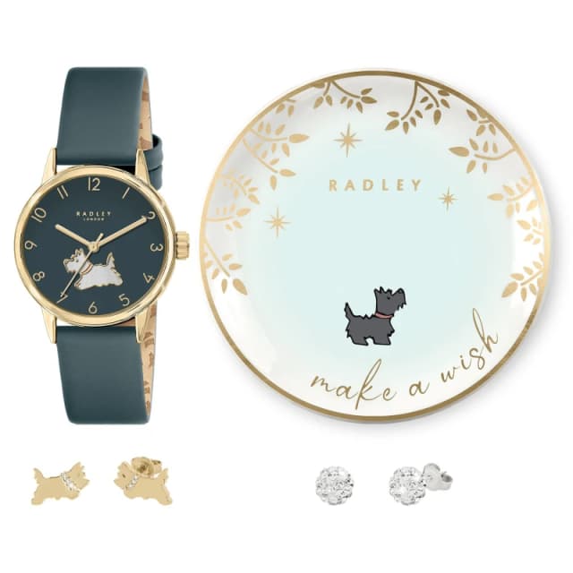 Radley RY21780A-TK-SET Blue Strap Watch, Earrings And Trinket Tray Set - W51488