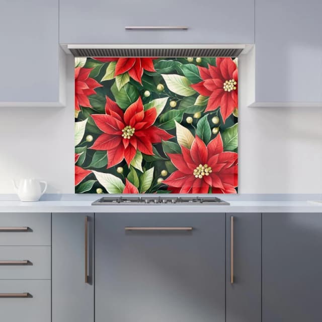 Warren Reed - Designer Poinsetta Watercolour Kitchen Splashback in Red Size: 600mm x 750mm Red Unisex 600mm x 750mm