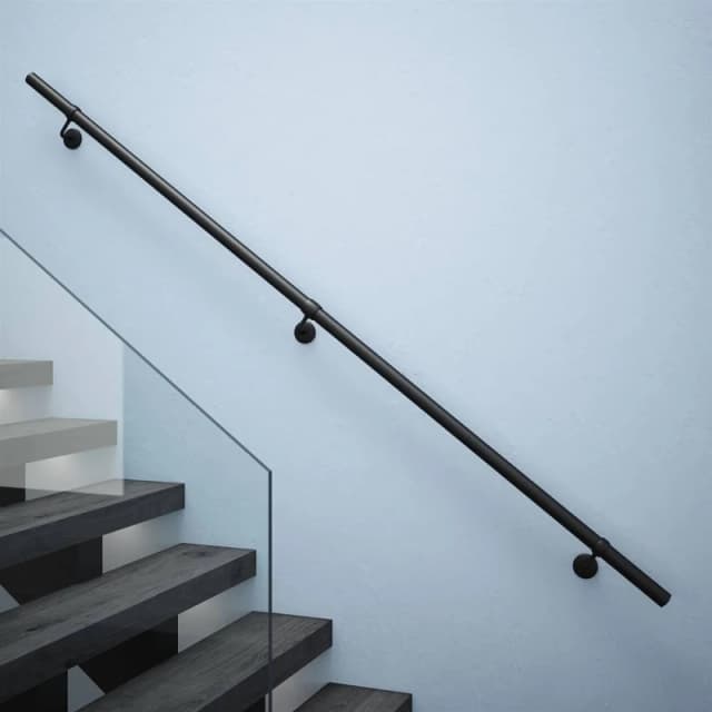 Rothley Matt Black Premium Easy Install Indoor Modern Stair Handrail Kit 2.4m Black Unisex
