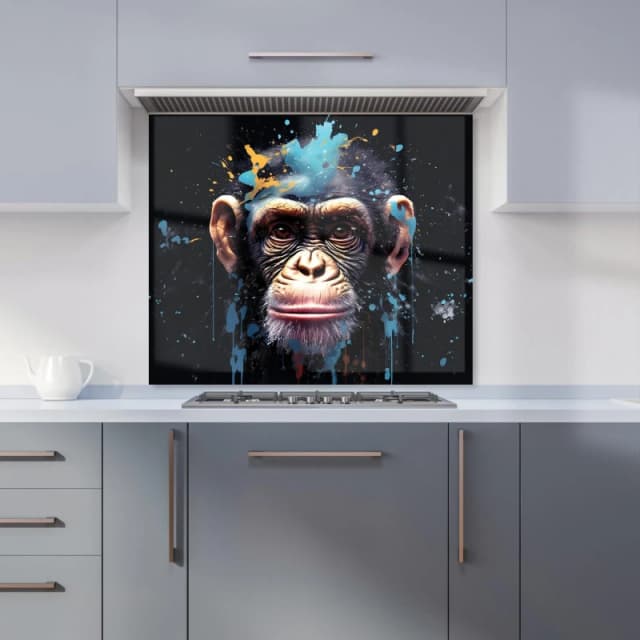 Warren Reed - Designer Monkey Face Splashart with Blue Kitchen Splashback Size: 600mm x 750mm Blue Unisex 600mm x 750mm