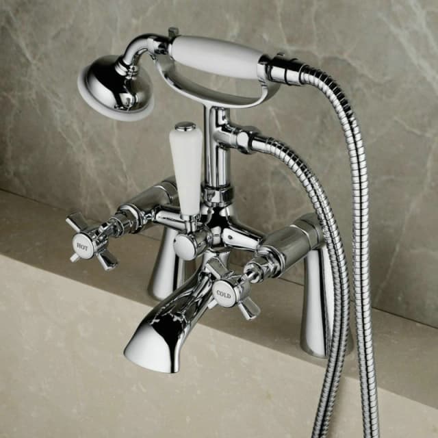 Nes Home Chrome Deck Mounted Bath Shower Mixer Tap Quarter Turn Cross Handle in Silver Silver Unisex