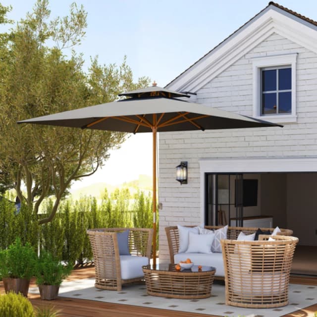 Outsunny Outsunny 3(m) Wood Square Umbrella Garden Market Parasol Sunshade - Black