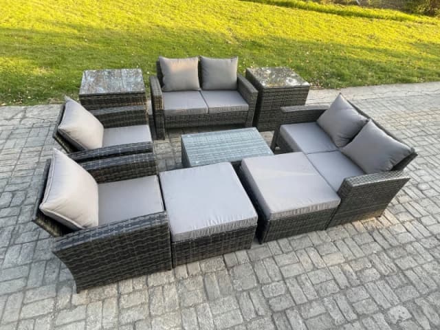 Fimous Garden Furniture Sets 9 Pieces Outdoor Rattan Furniture Manual Wicker Patio Sofa Chair Set With Coffee Table