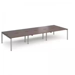 Adapt triple back to back desks 4200mm x 1600mm - silver frame, walnut