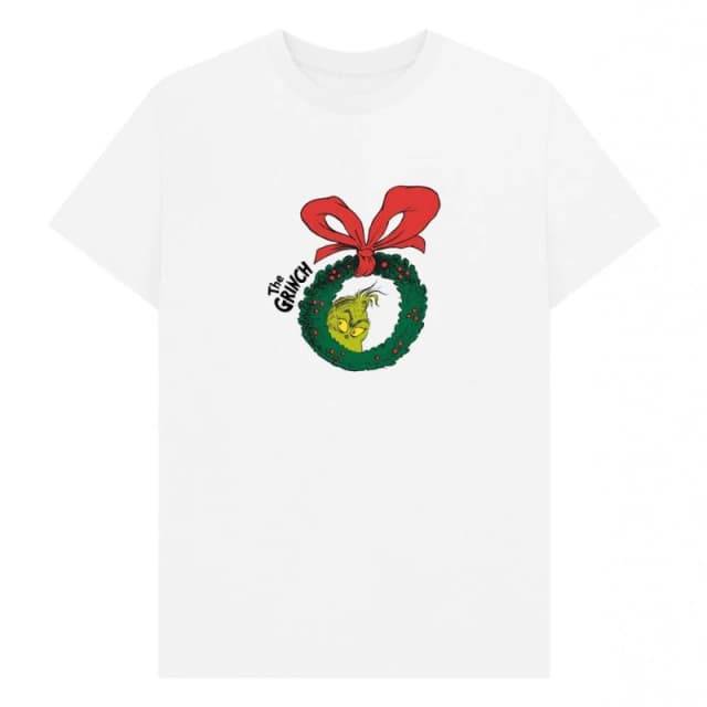 The Grinch Mens Wreath T-Shirt in White Size: Small White Male S