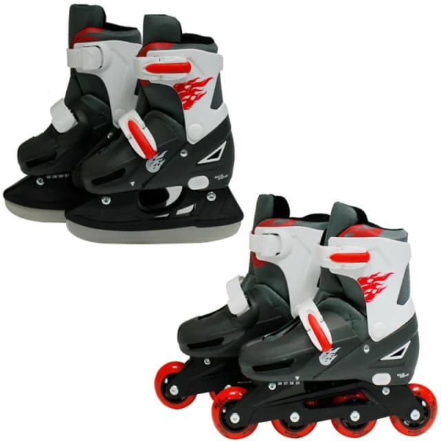 Rexco Boys Red 2in1 Adjustable Inline Skates Ice Skating Set Small 9-12 (27-30 EU) Red male