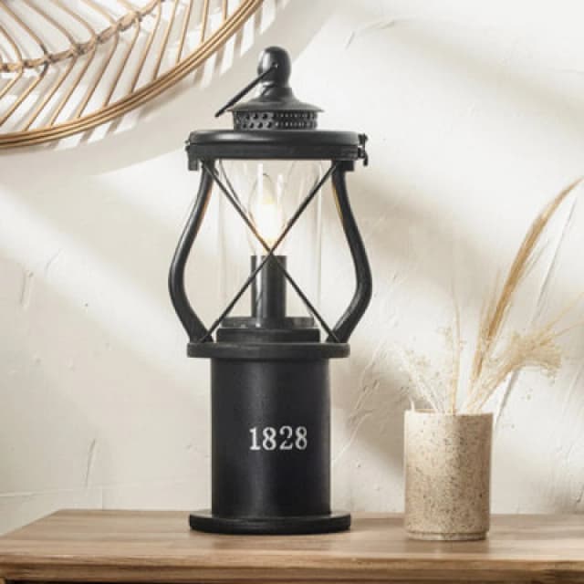 Pacific Lifestyle Black Wood Lantern Table Lamp Miners Oil Lamp