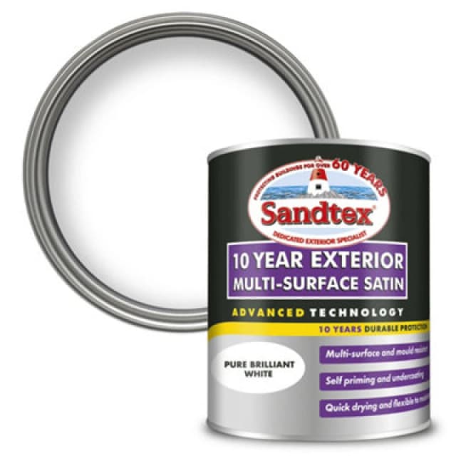 SANDTEX Sandtex - 10 Year Exterior Multi Surface Satin - Brilliant White - 750ml 5100987