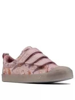 Clarks Kids Foxing Print Canvas Plimsoll, Pink, Size 12 Younger