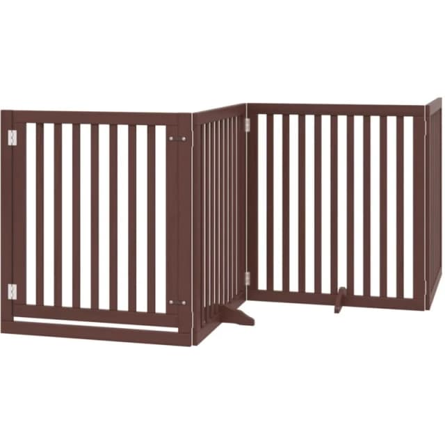 vidaXL Dog Gate with Door Foldable 4 Panels Brown 320cm Poplar Wood, Brown 352267