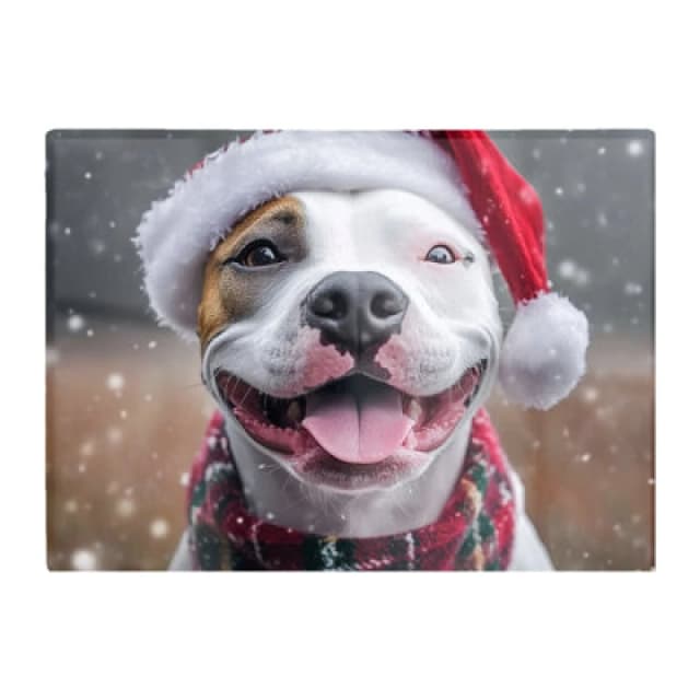 Warren Reed Designer Snowy Christmas Staffy Bull Terrier Dog Glass Chopping Board