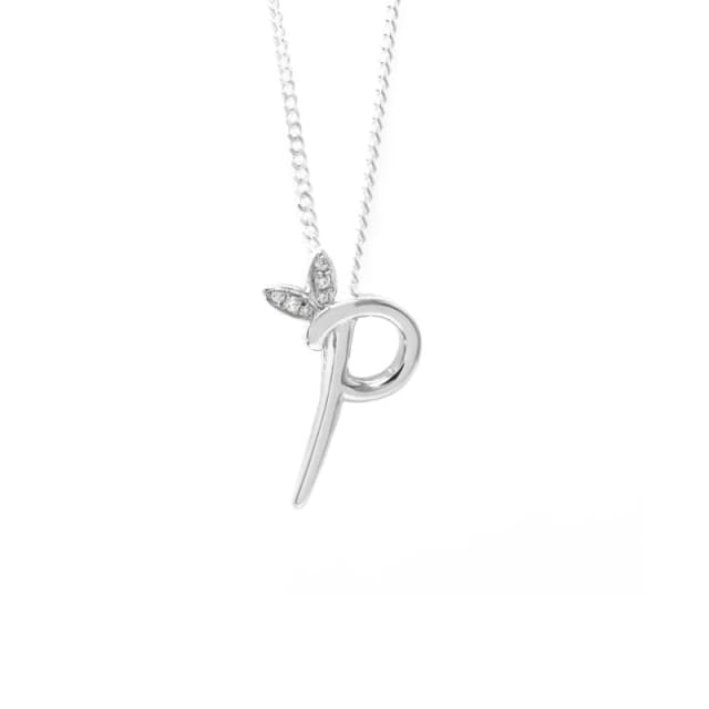 Say It With Winged Diamond Initial Necklace - Sterling Silver - P/18" Size: 18" Silver Unisex 18"
