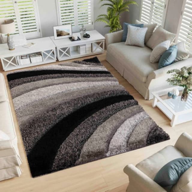 Modern Soft Waves Shimmer Shaggy Area Rugs Grey 80X150 Cm