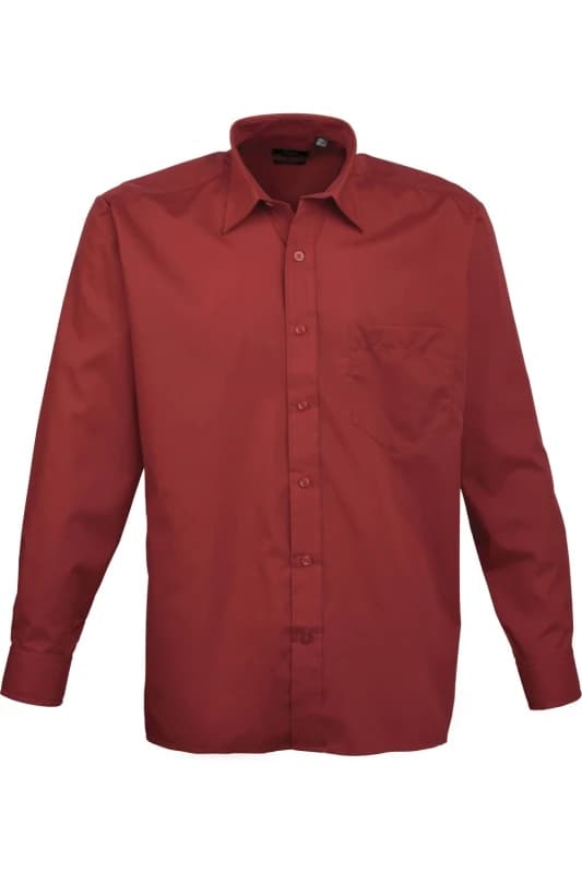 Premier Premier Men Poplin Long-Sleeved Formal Shirt in Burgundy Burgundy One Size Male 5055805362261