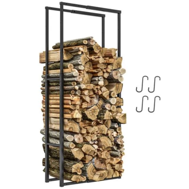 Outsunny 100-150cm Retractable Metal Firewood Log Holder Rack with Hooks TJ Hughes 5056725599669